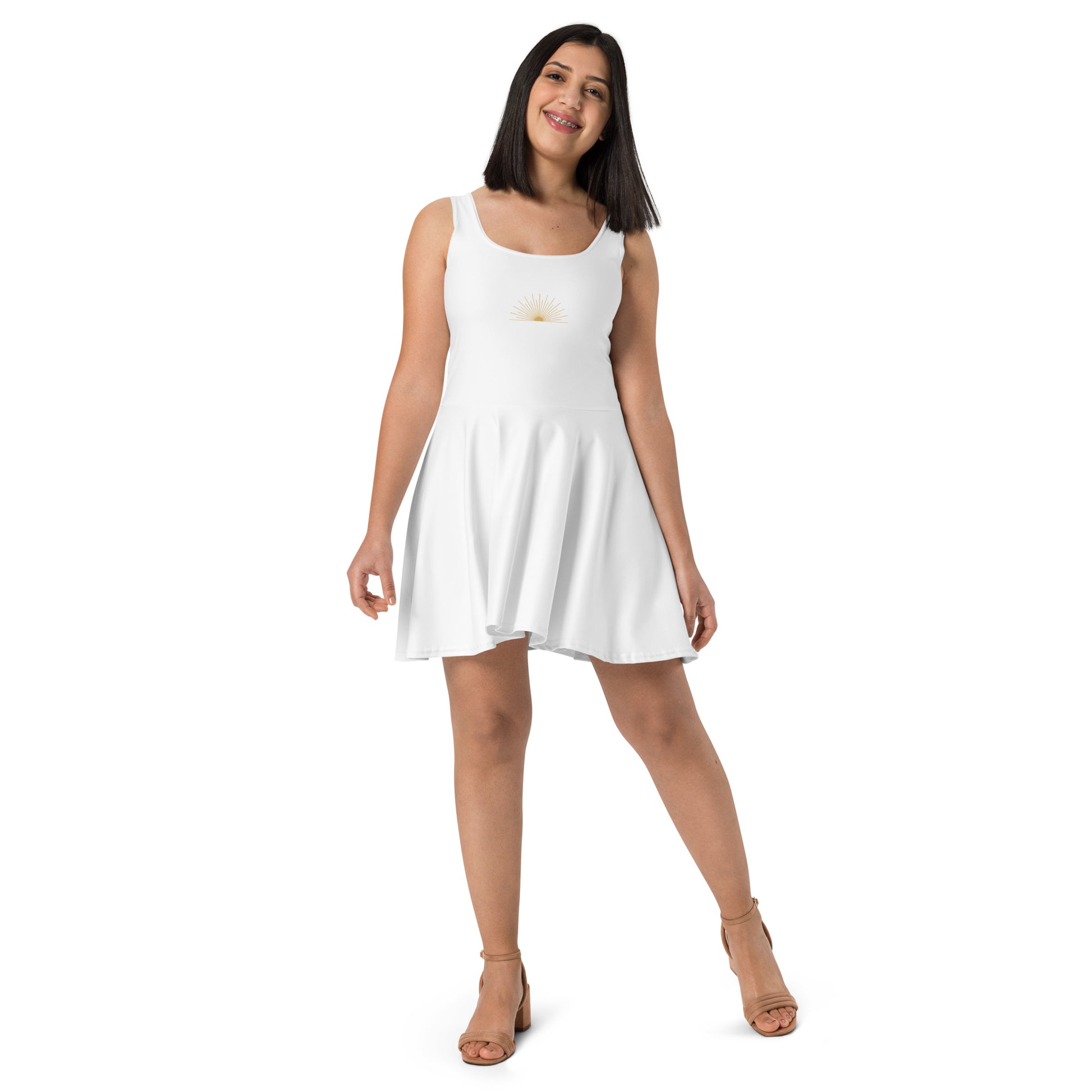 white skater dress xl boohoo Women's Plus Cotton Shirred Skater Dress in White